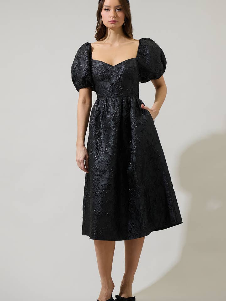 Sugarlips - Vente Robe – femme - Robe midi à manches bouffantes Danica Jacquard Alessi