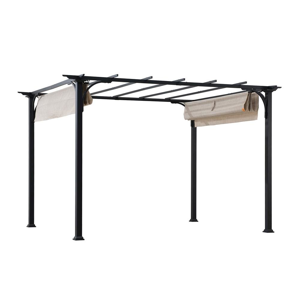 Giniverse108 - Wholesale Patio Umbrella - Sunjoy Jalen 12 x 9ft Patio Steel Frame Pergola with Retractable Canopy Shade5