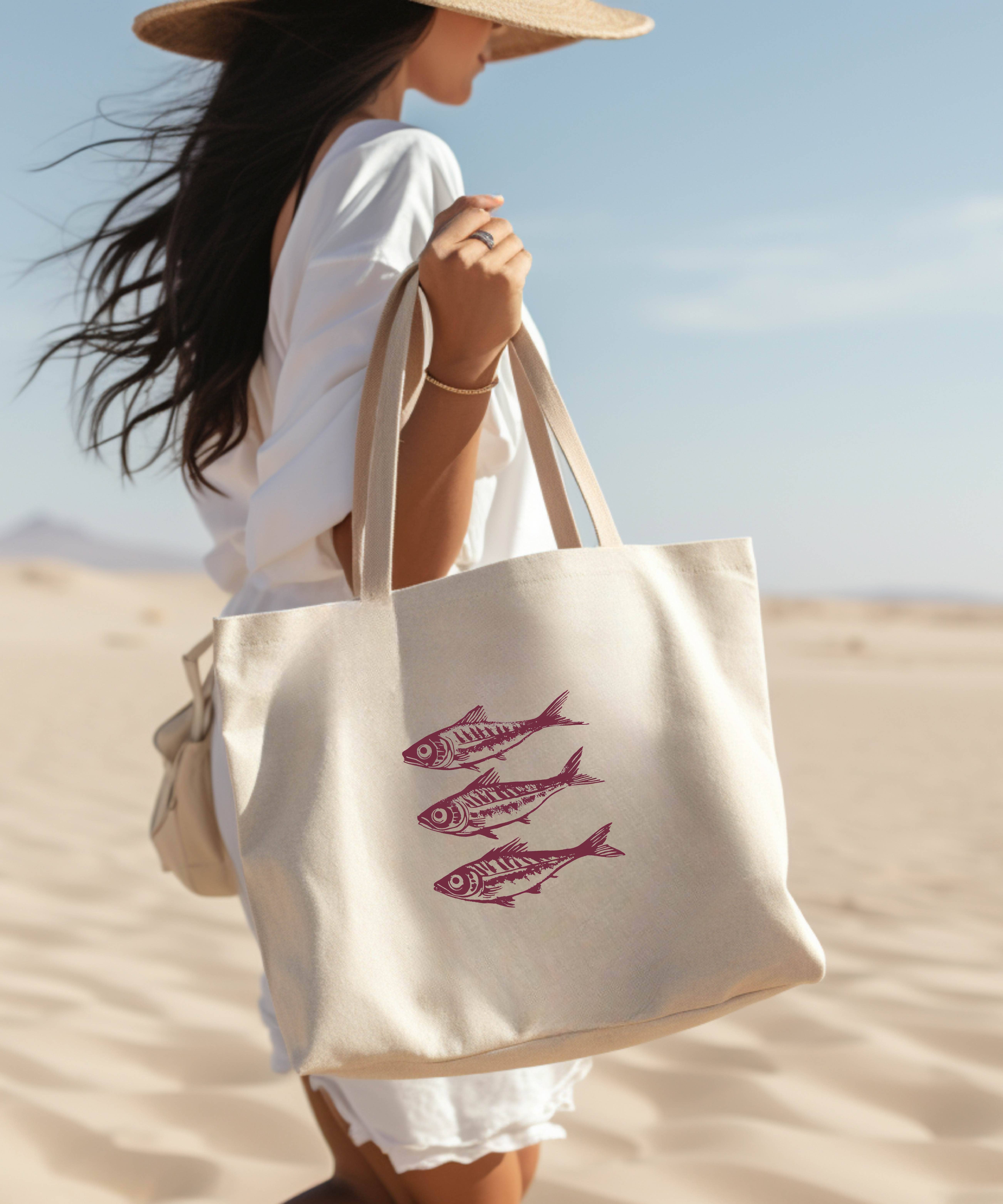 P E T I T R U E - Wholesale Tote Bag - Unisex - Sardine Tote Bag Beach Bag Summer Italian Summer Trendy Bag0