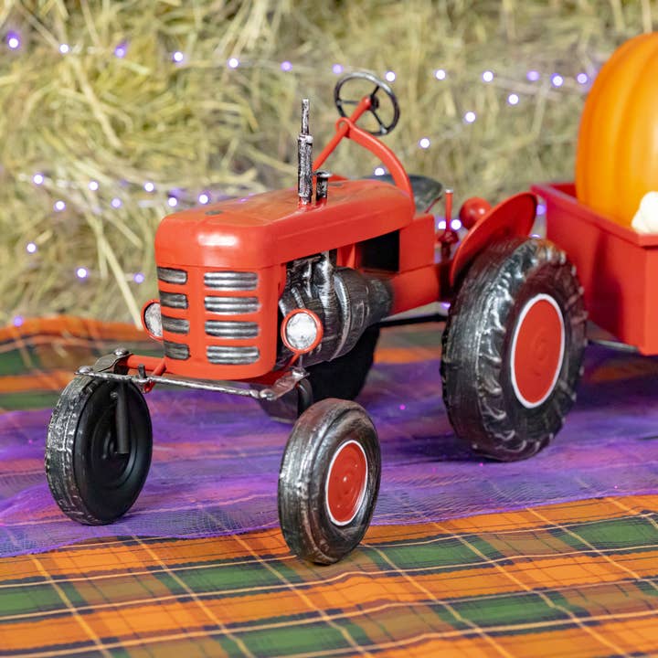 Zaer Ltd. International - Wholesale Christmas Decoration - 3.4 Foot Long Small Red Metal Tractor with Cart14