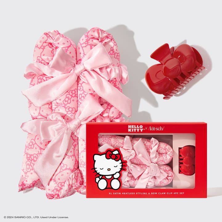KITSCH - Wholesale Hair Accessories Set - Women's - Hello Kitty x Kitsch XL Satin Heatless Styling & Bow 4pc Set