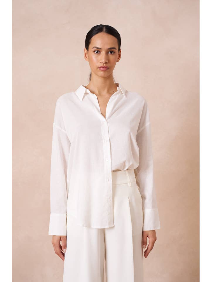 Attentif Paris - Vente Chemise à col boutonné – femme - Chemise unie avec col à revers avec du lin6