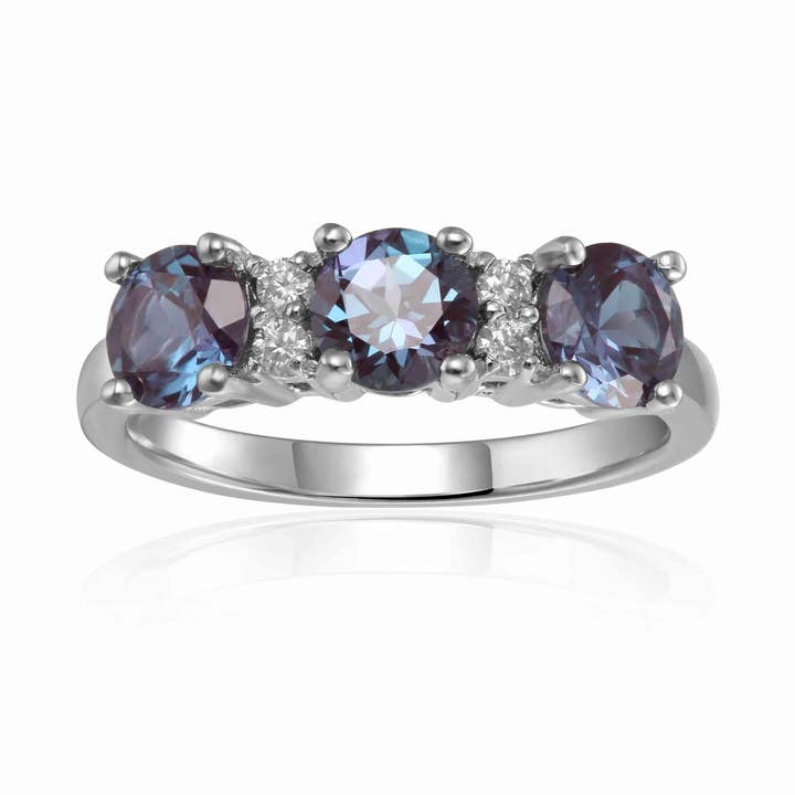 Sterling Silver - Created Alexandrite Three Stone Ring for wholesale by FCJ Jewelry LLC