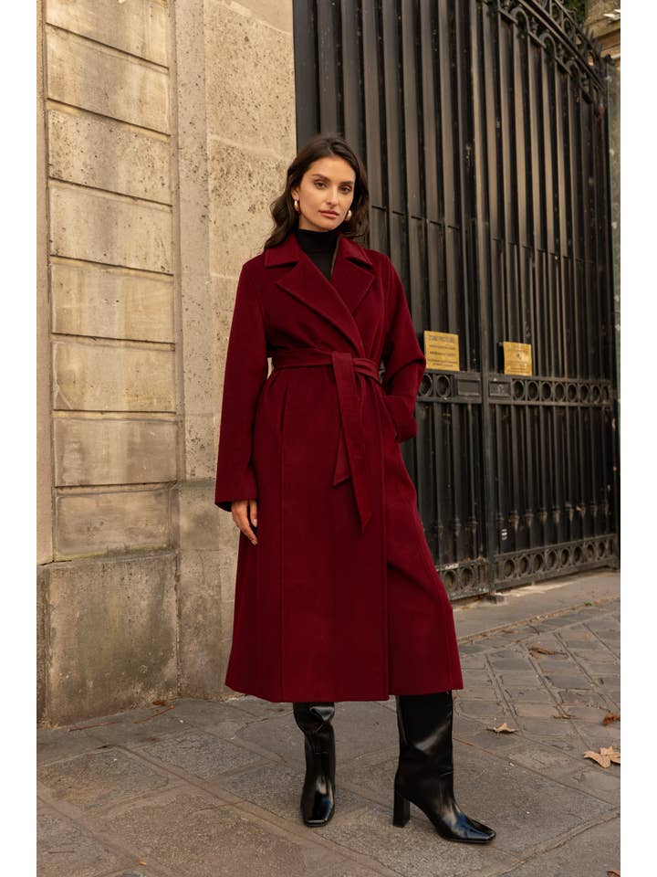 Attentif Paris - Wholesale Coat - Women's - Belted long coat in blended wool38