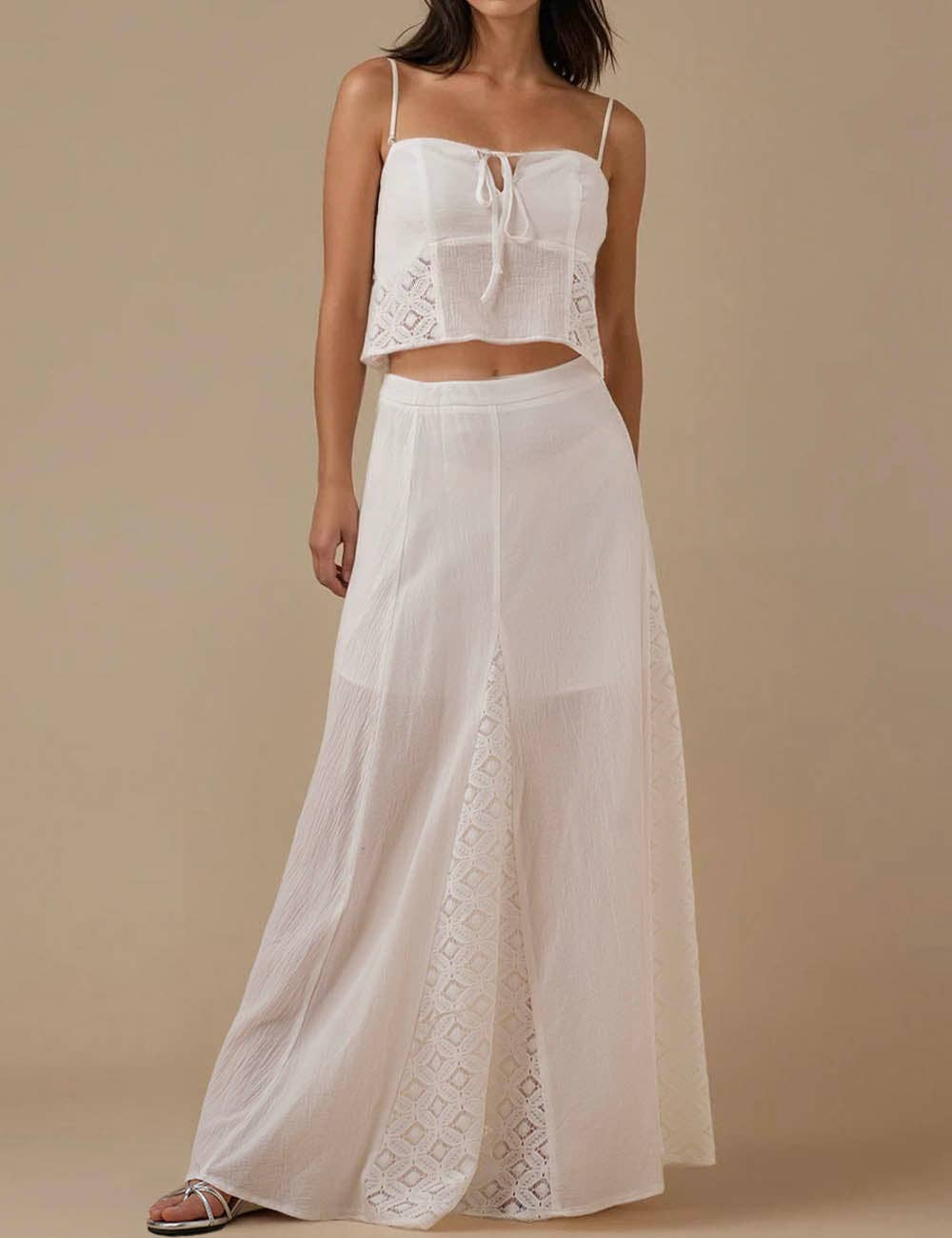 Ladies White Back Smocking Cami Top & Skirt Set SKST5KC1901 for wholesale on Faire10