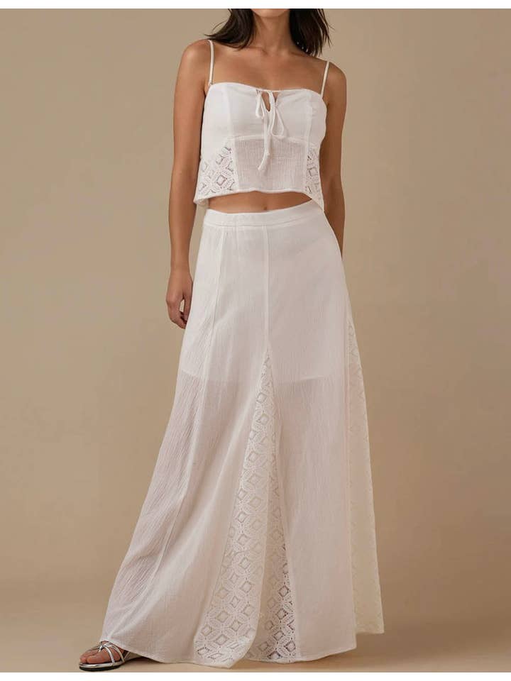 Ladies White Back Smocking Cami Top & Skirt Set SKST5KC1901 for wholesale on Faire10