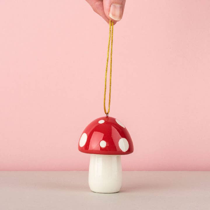 Handmade Ceramic Toadstool Hanging Decoration for wholesale by Hannah Turner Ltd