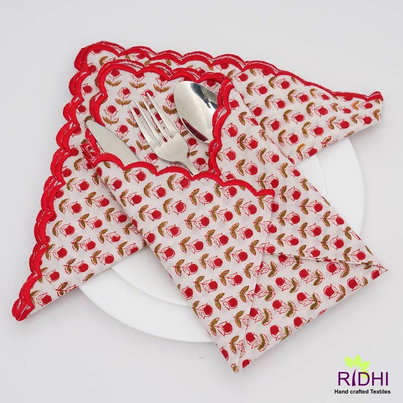 Fabricrush - Wholesale Dinner & Cloth Napkin - Fabricrush Red And Green Scalloped Napkins0