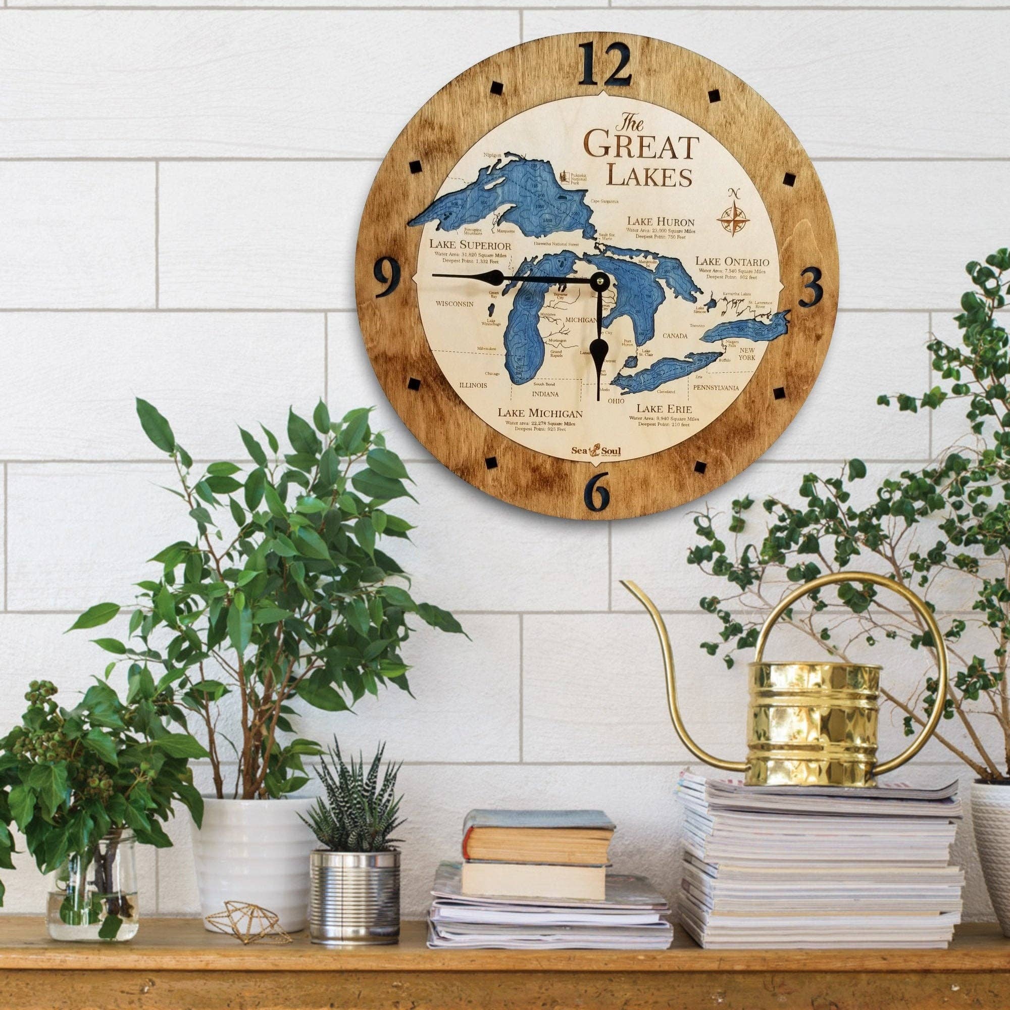 Sea & Soul Nautical Chart Art - Wholesale Muurklok - Great Lakes 3D Nautische kaart houten wandklok - 2 niveaus17