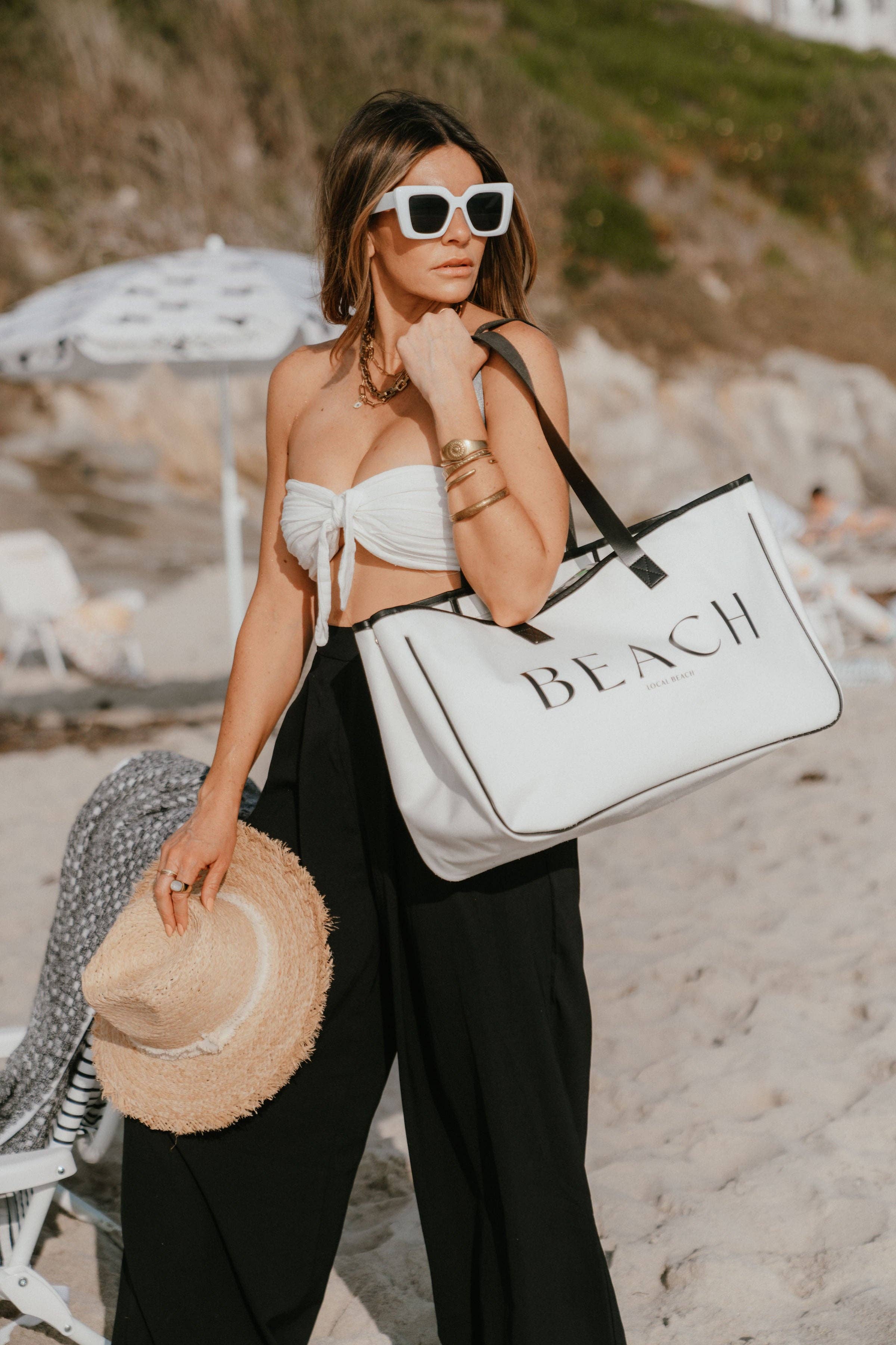 White Black Beach Canvas Tote for wholesale on Faire1