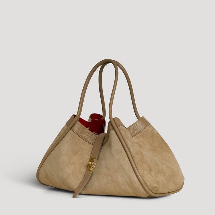 Prestige Milano - Wholesale Tote Bag - Women's - Borsa Mayfair in camoscio taupe e pelle Togo4