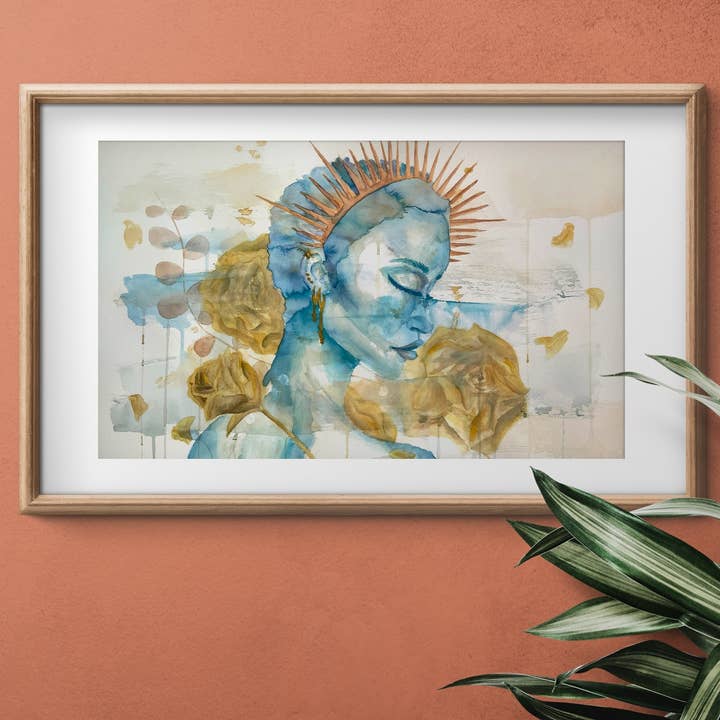 Donna con rose e corona - Stampa artistica da parete senza cornice per la vendita all'ingrosso da parte di Uncommon Canvas Co