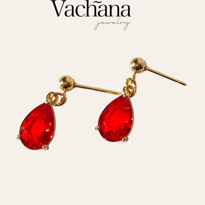 Red Glass Teardrop Stud Earrings for wholesale by Vachana