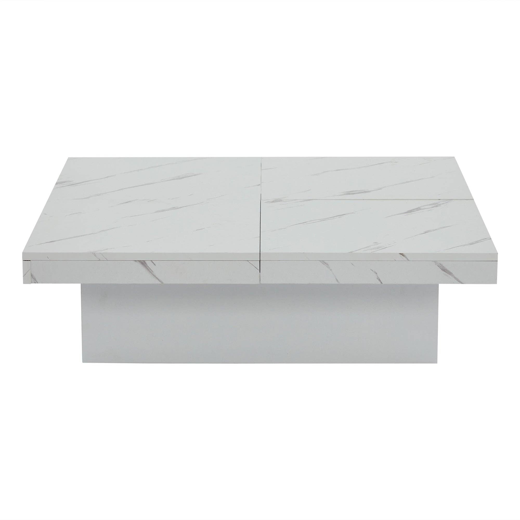 Urban Meuble - Wholesale Side Table - Modern white square coffee table with marble effect, 4 drawers, sliding top 90x90x25cm KHEKRIED31