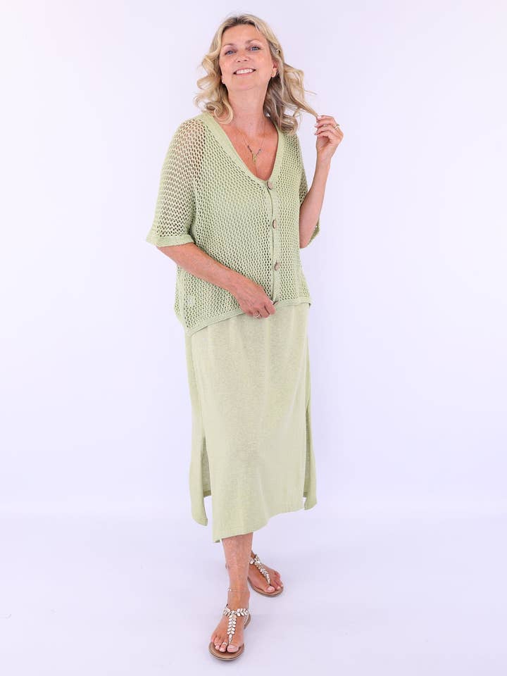 Cardigan i bomuldsblanding med åben strik for engroshandel hos Cadenza Italy Ltd