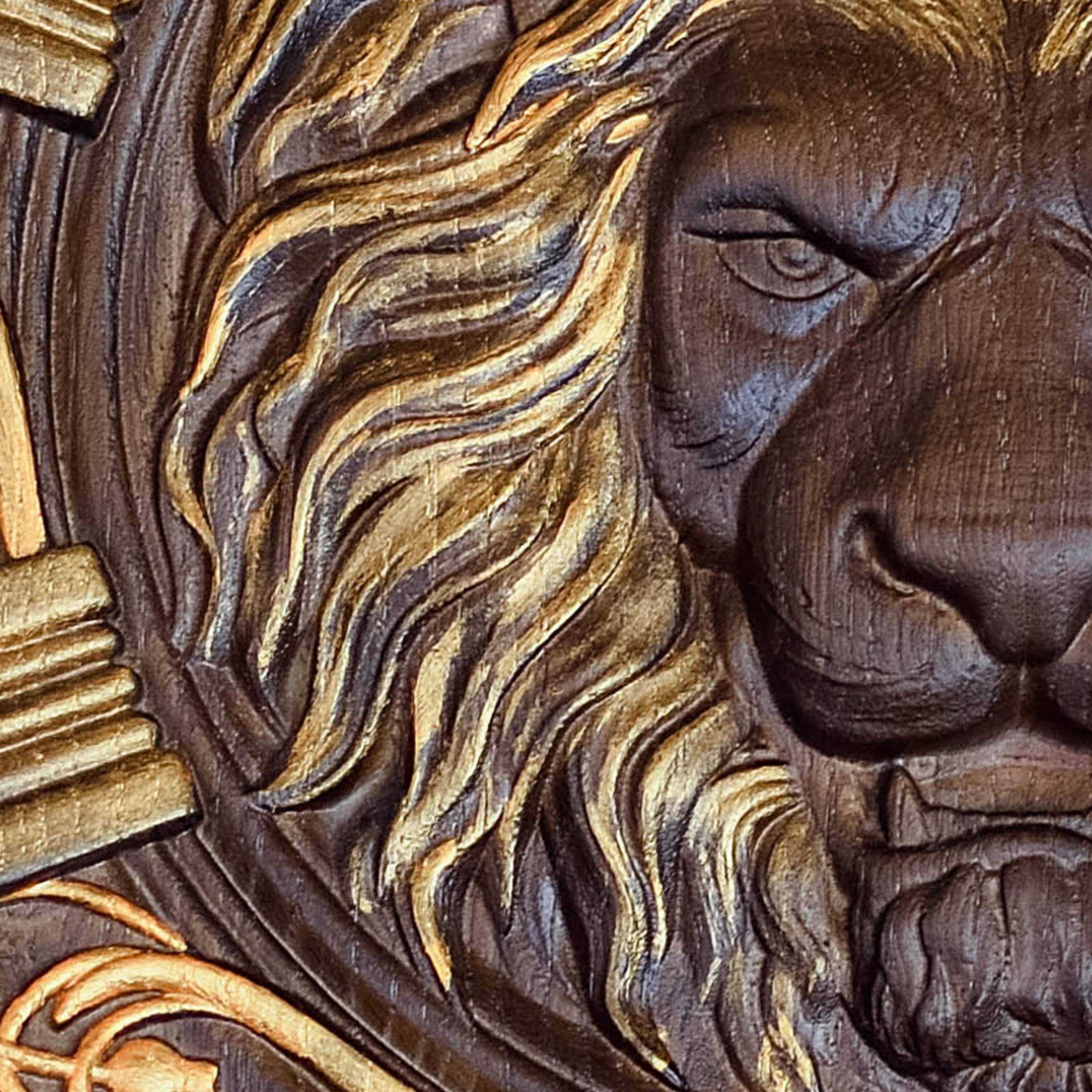 KozakWorkshop - Wholesale Plaque - Lion Head squared wooden carved plaque christian decor2