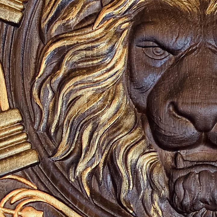 KozakWorkshop - Wholesale Plaque - Lion Head squared wooden carved plaque christian decor2