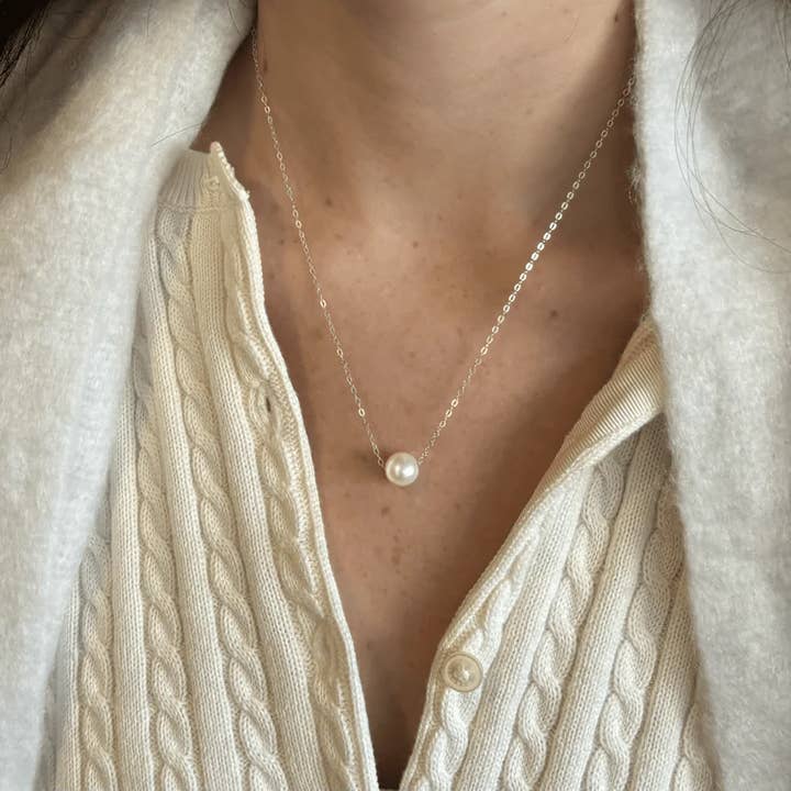 White Freshwater Pearl Floating Necklace for wholesale by Stefanie Wolf Designs