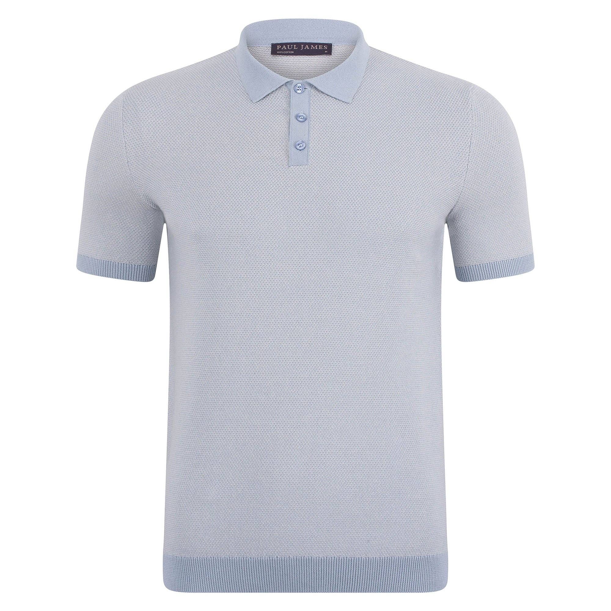 Paul James Knitwear – Großhandel Poloshirt – Herren – Zweifarbiges strukturiertes Poloshirt aus leichter Baumwolle für Herren0