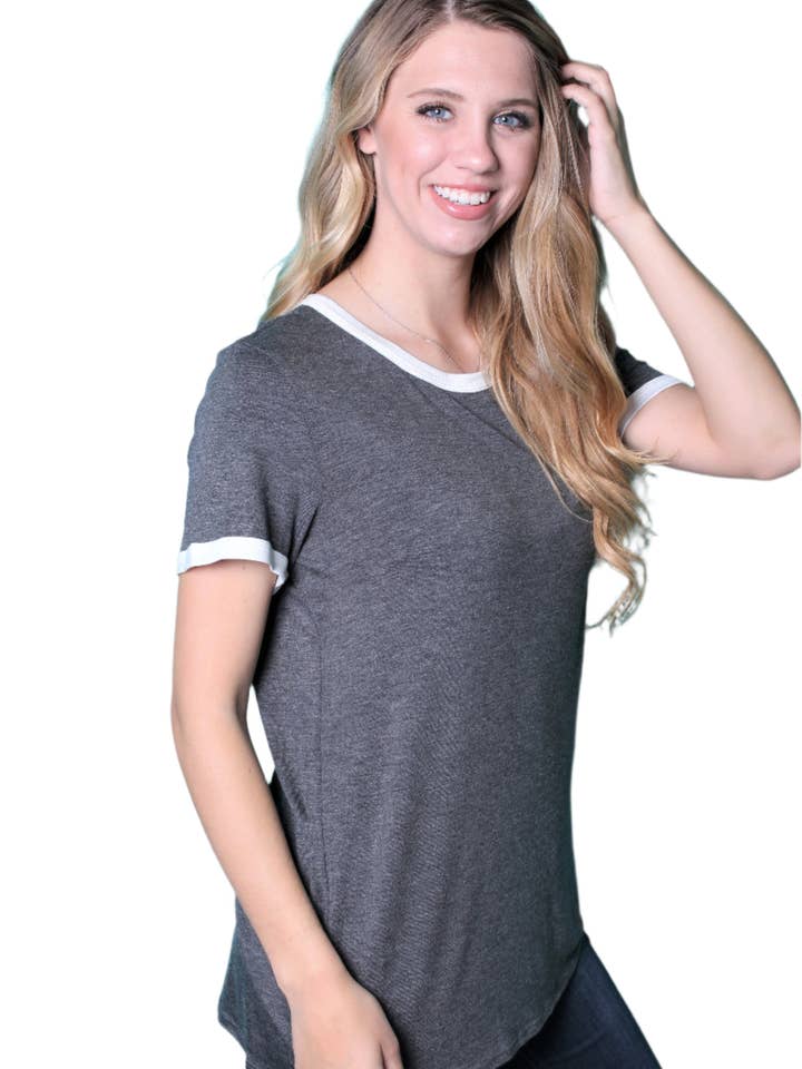 Good Stuff Apparel - Wholesale T-Shirt - Women's - Women's Short Sleeve Solid Ringer T Shirt1