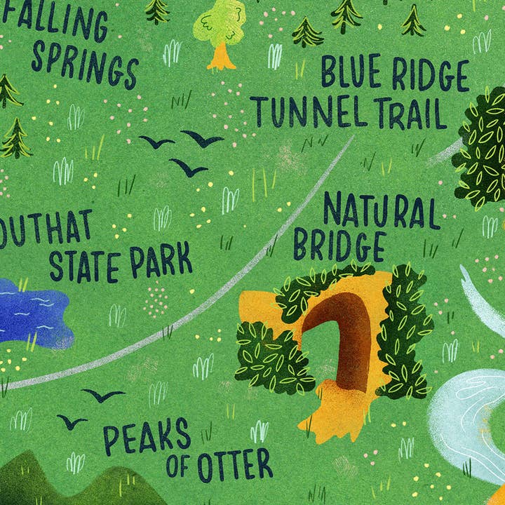 Cherilyn Colbert - Wholesale Art Print - Virginia Illustrated Map Art Print Wall Decor2