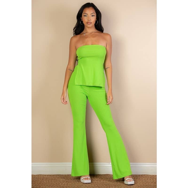 Paperdoll - Vente Ensemble haut et pantalon (PAS d'intérieur) - Femme - Ensemble haut bandeau à fente latérale et pantalon évasé6