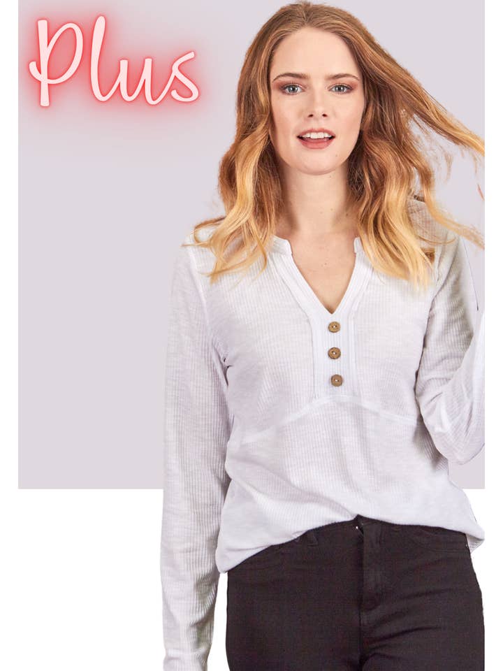 P.S Kate - Wholesale Knit Top - Women's - 2tone rib V neck top 13007-PLUS2