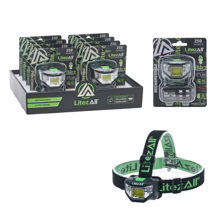 LitezAll - Wholesale Flashlight - LitezAll Rechargeable Quattro 4 Mode Headlamp