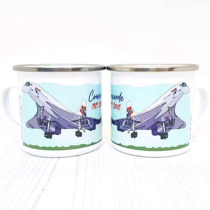 Concorde Enamel Mug for wholesale by dona B drawings