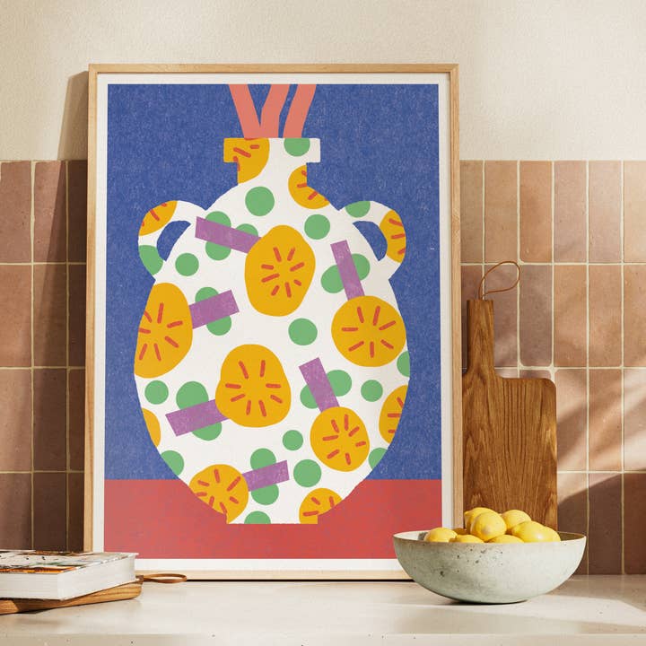 Impression artistique de vase avec poignées – Floral en blocs de couleur (20x25 cm ou 28x36 cm) pour la vente par Willow Ship