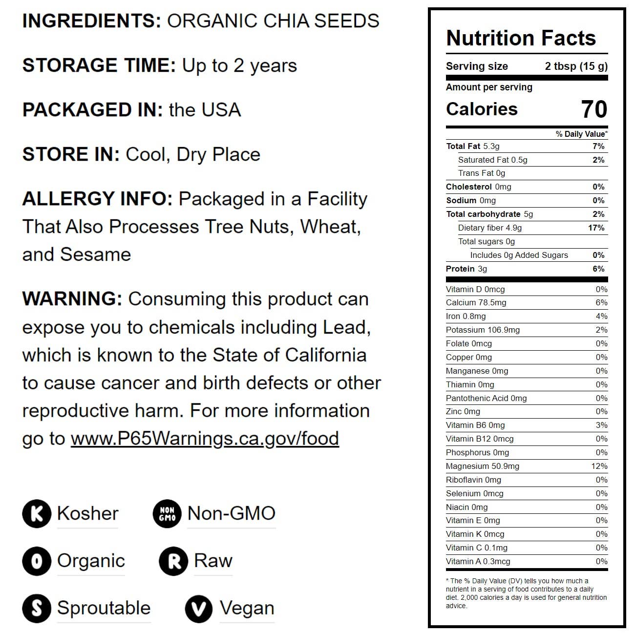 Food To Live - Vente Graines de plantes - Graines de chia noires biologiques — à germer, Keto, Sirtfood2