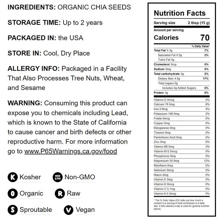 Food To Live - Wholesale Plant Seeds - Organic Black Chia Seeds – Sproutable, Keto, Sirtfood2