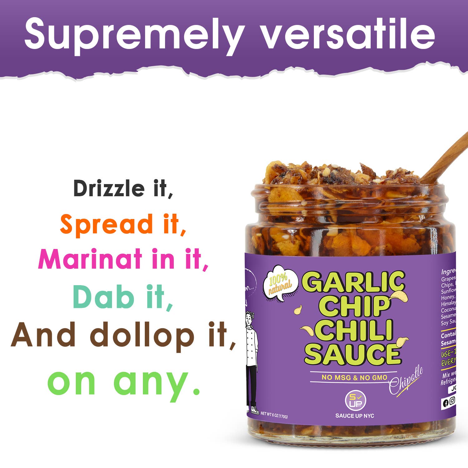 SAUCE UP NEW YORK - Wholesale Sauce - 100% All-Natural Garlic Chip Chili Sauce - Topping! Chipotle4