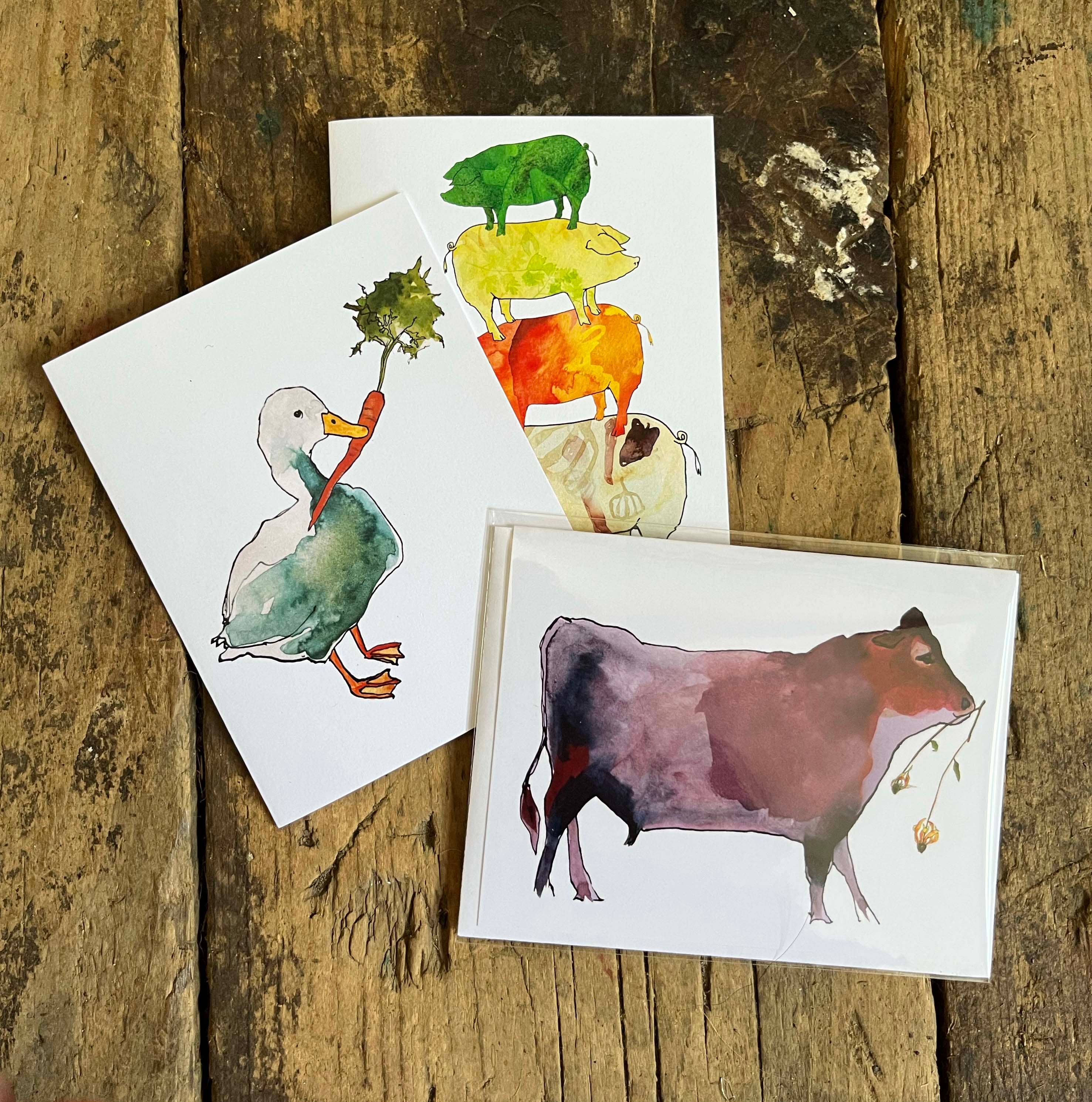 Brienne Cosman Design - Venta al por mayor Tarjetas de felicitación - Pila de cerdo Verde2