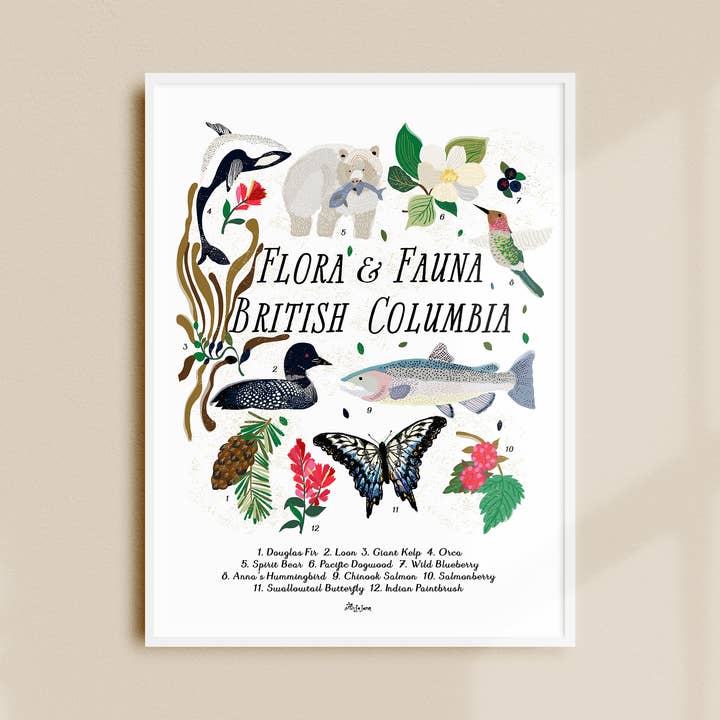 Stampa artistica Flora & Fauna della Columbia Britannica per la vendita all'ingrosso da parte di Anja Jane