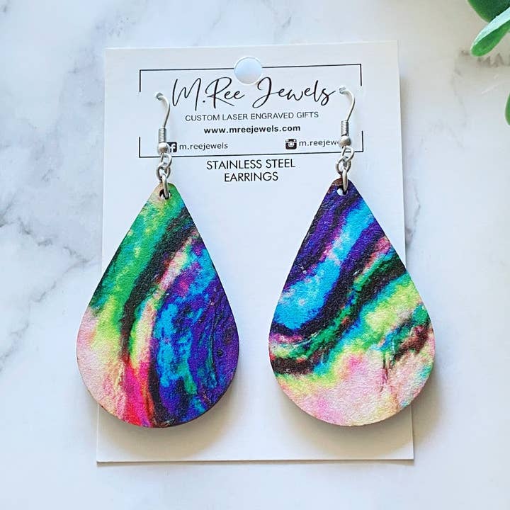 Colorful Teardrop Dangle Stainless Steel Earrings for wholesale by M.Ree Jewels Creative