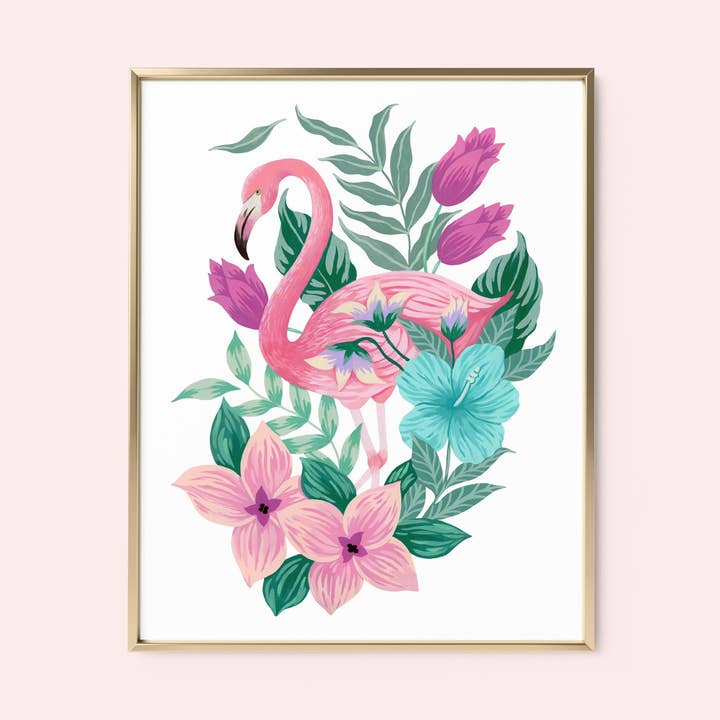 Flamingo Floral Art Print for wholesale by Mia Whittemore