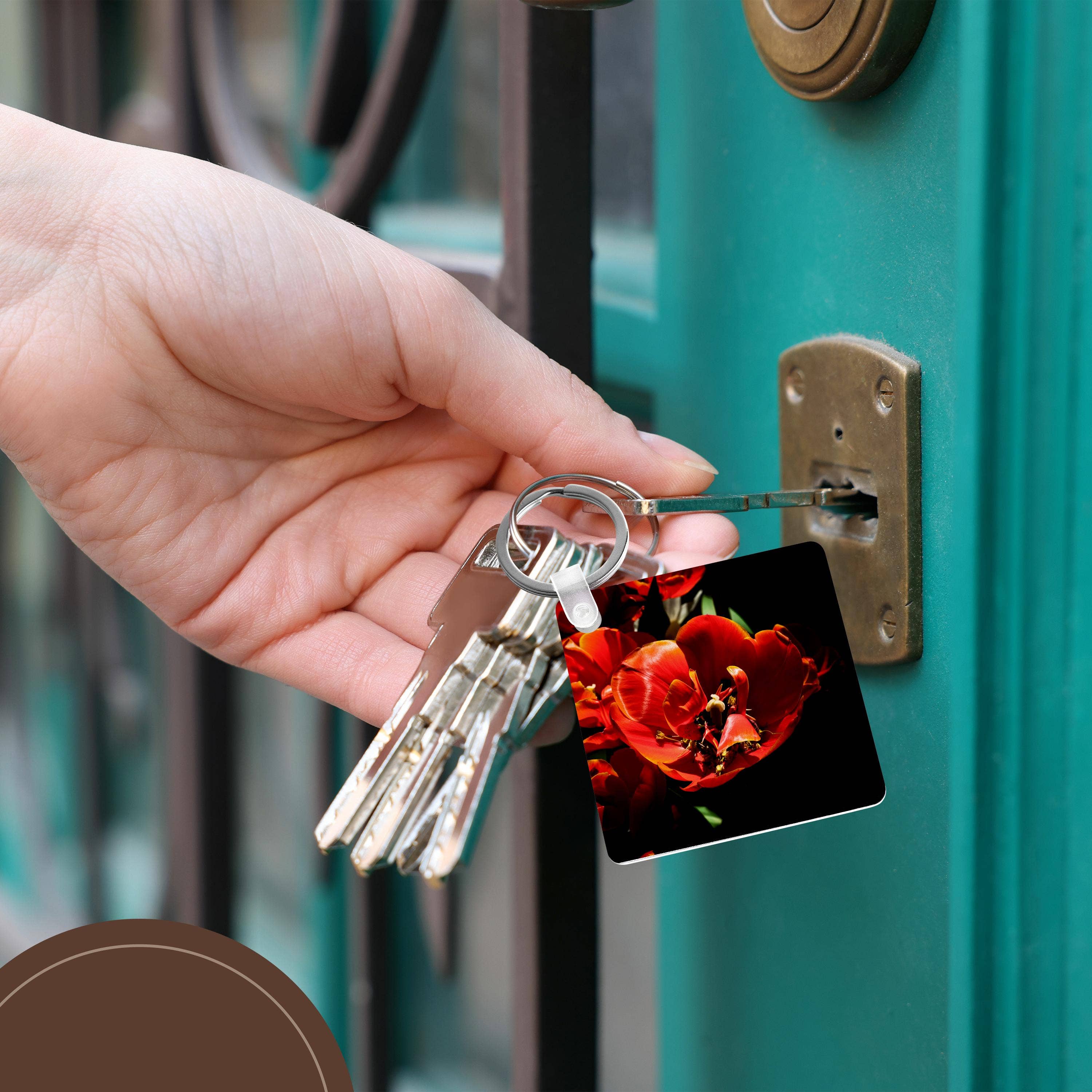 3dRose – wholesale Keychain – Unisex – 3dRose, Closeup view of a red tulip bulb full of tiny maple tree flowers, Key Chain5