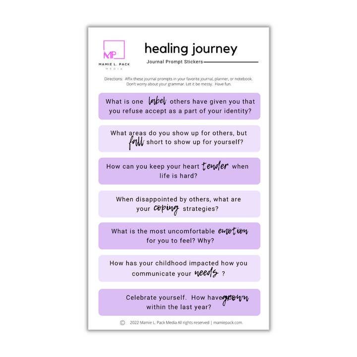 Healing Journaling Prompt klistermærker for engroshandel hos Mamie L. Pack Media
