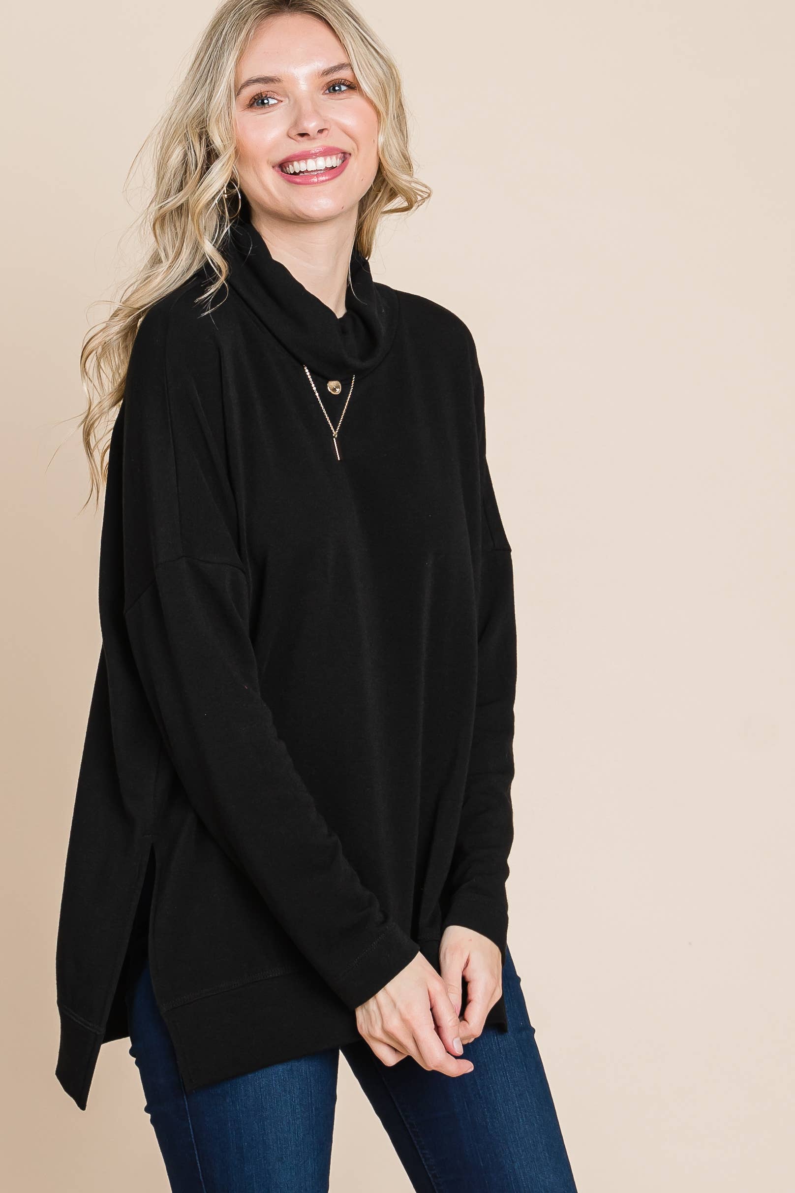 Emerald Collection - Venta al por mayor Sudadera - Mujer - ETK-8697 Jersey con cuello vuelto en dos tonos4