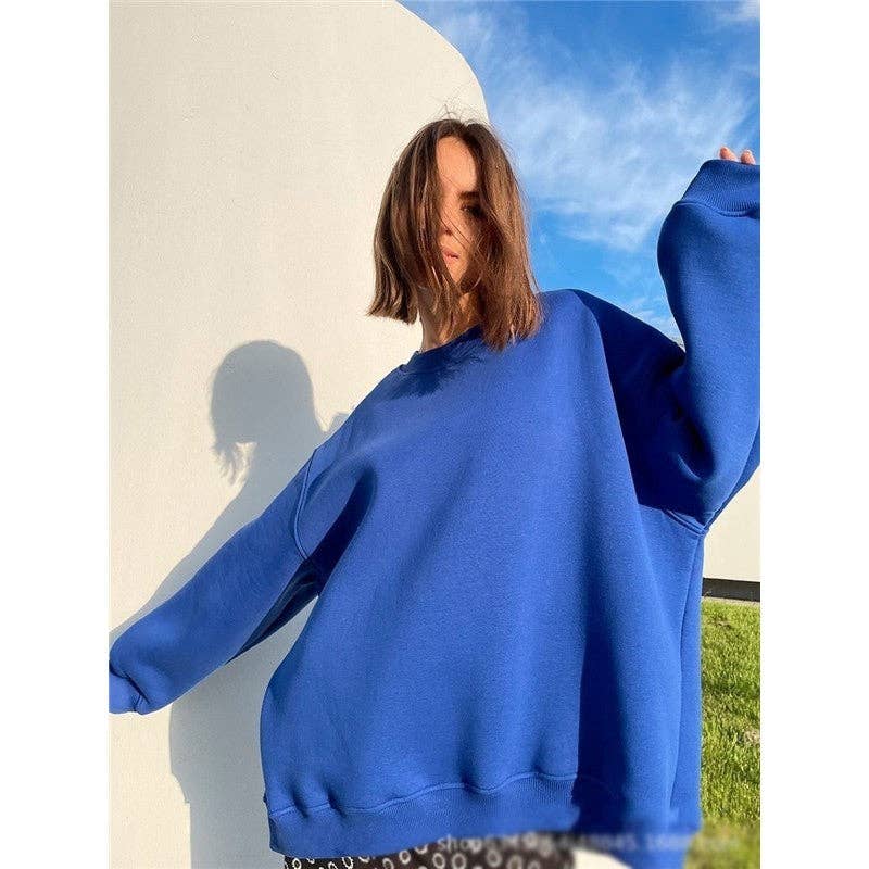 UZ Wholesale Store – Sweatshirt - Mulher por atacado – Camisola casual de algodão com gola redonda de ajuste solto6