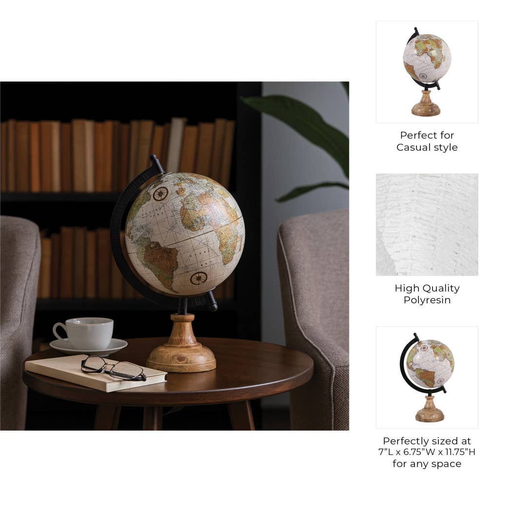 Sagebrook Home - Wholesale Desk Globe - Resin Wood Base Globe Sculpture - Natural, 12 in.4