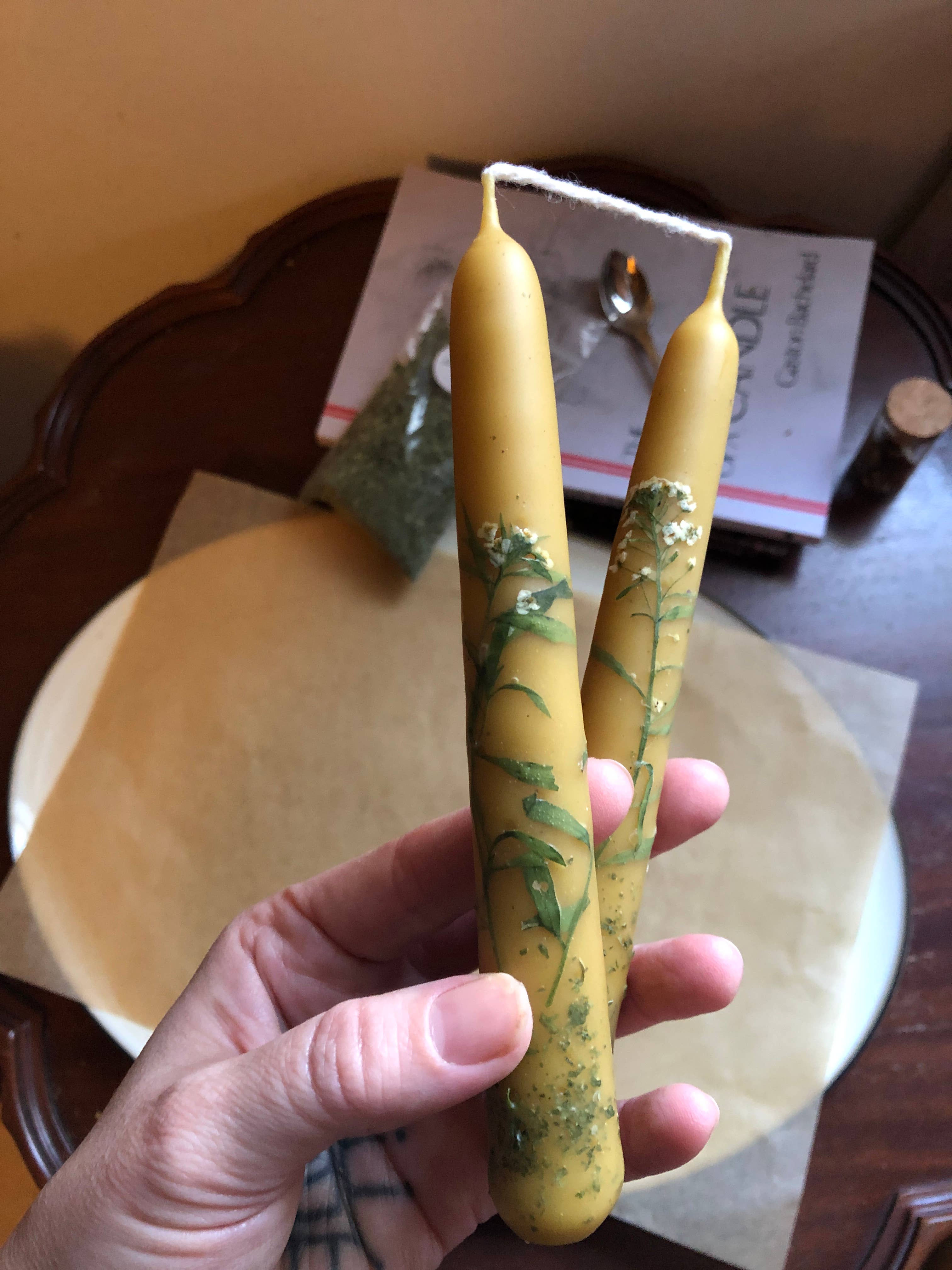 Moth and Candle - Wholesale Tapered Candle/Candlestick - Handmade Beeswax 6" Taper Floral Candle: From the Garden1