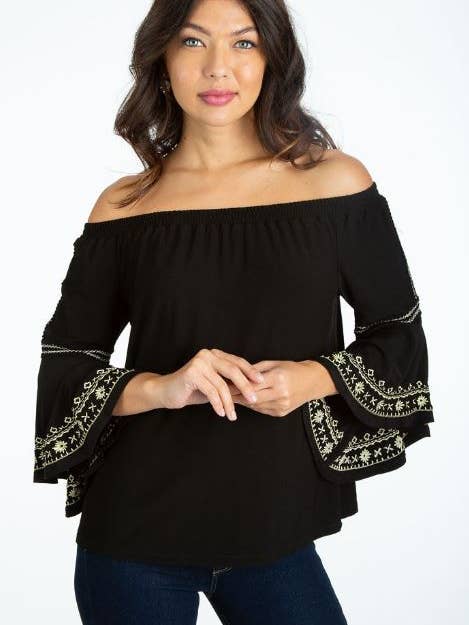 Embroidered Off The Shoulder Blouse for wholesale by Given Kale