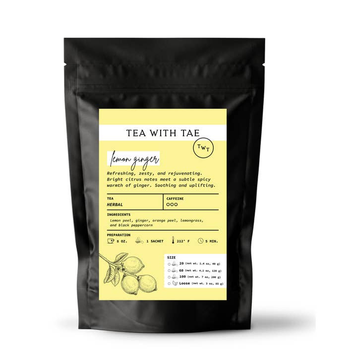 Lemon Ginger Herbal Loose Leaf Tea Pouch (3oz or 1lb) for wholesale by Tea with Tae