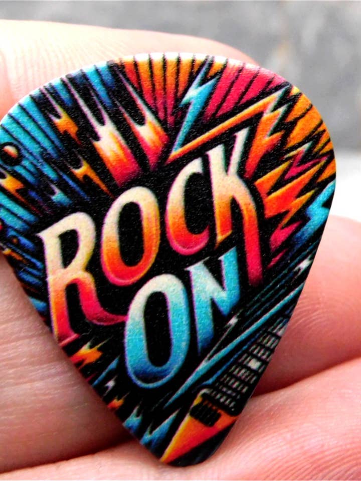 Rock On Guitar Pick Pin or Tie Tack for wholesale by Simply Raevyn