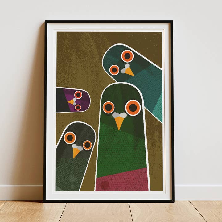 Group of Nosy Pigeons  - Retro print and other Purchase wholesale original art. Free returns & net 60 terms on Faire trending on Faire.