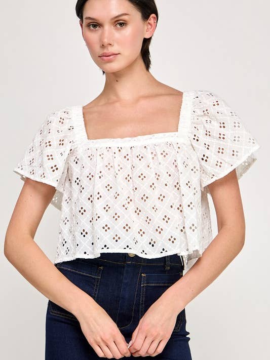 EYELET TIE BACK BLOUSE for wholesale by Miss Love