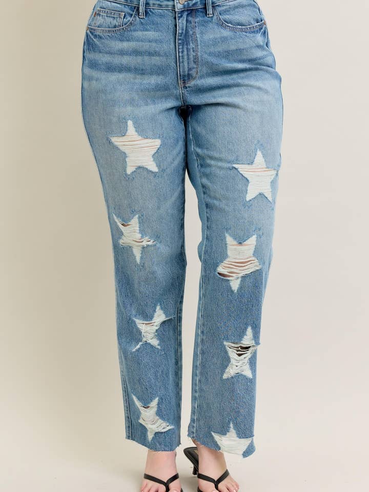 HW Rigid Magic Star Shaped Destroy 90's Straight - PLUS for wholesale by Judy Blue Jeans
