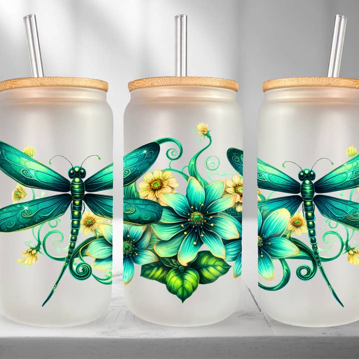 Gobelet en verre Green Libellule pour la vente par The Potted Oasis